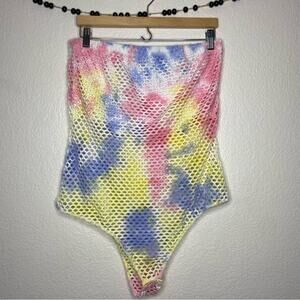 Fashion Nova Rainbow Fishnet Strapless Bodysuit